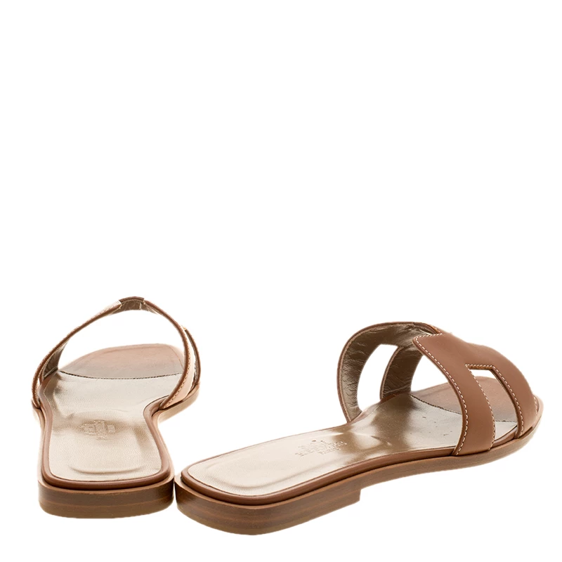 Hermes Brown Leather Oran Flat Sandals Size 39 For Women 7 Hermes Brown Leather Oran Flat Sandals Size 39 For Women - Image 5