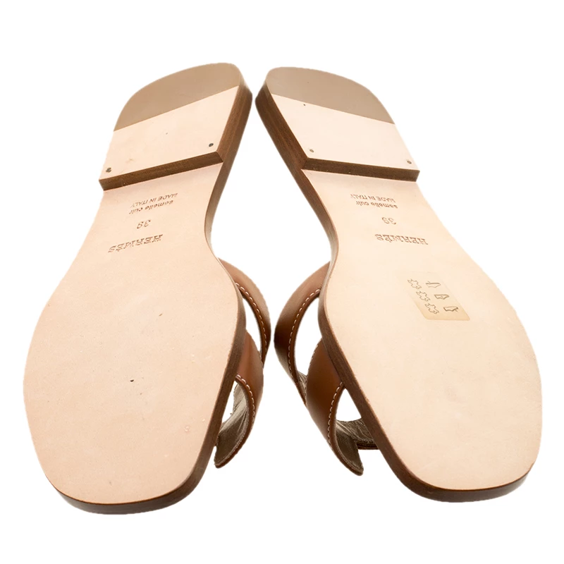Hermes Brown Leather Oran Flat Sandals Size 39 For Women 8 Hermes Brown Leather Oran Flat Sandals Size 39 For Women - Image 6