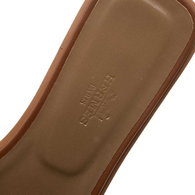 Hermes Brown Leather Oran Flat Sandals Size 39 For Women 9 Hermes Brown Leather Oran Flat Sandals Size 39 For Women - Image 7