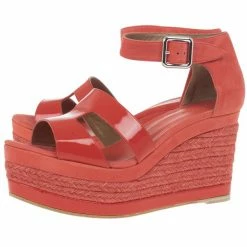 Hermes Peach Patent Leather And Suede Ilana Espadrille Wedge Sandals Size 38 For Women -Deals Hermes Store luxury women hermes new shoes p14812 004
