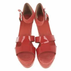 Hermes Peach Patent Leather And Suede Ilana Espadrille Wedge Sandals Size 38 For Women -Deals Hermes Store luxury women hermes new shoes p14812 005