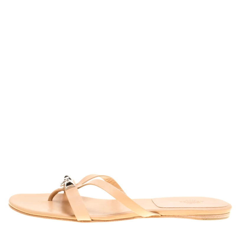 Hermes Beige Leather Corfu Thong Sandals Size 41 For Women 4 Hermes Beige Leather Corfu Thong Sandals Size 41 For Women - Image 2