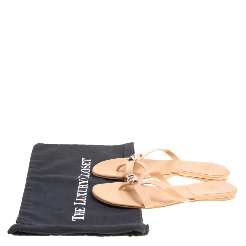 Hermes Beige Leather Corfu Thong Sandals Size 41 For Women 10 Hermes Beige Leather Corfu Thong Sandals Size 41 For Women - Image 8