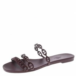 Hermes Burgundy Rubber D'ancre Chaine Rivage Sandals Size 39 For Women