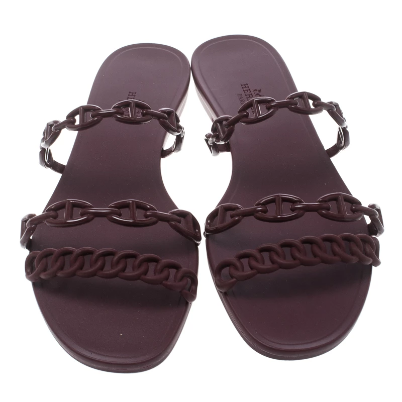 Hermes Burgundy Rubber D'ancre Chaine Rivage Sandals Size 39 For Women 5 Hermes Burgundy Rubber D'ancre Chaine Rivage Sandals Size 39 For Women - Image 3
