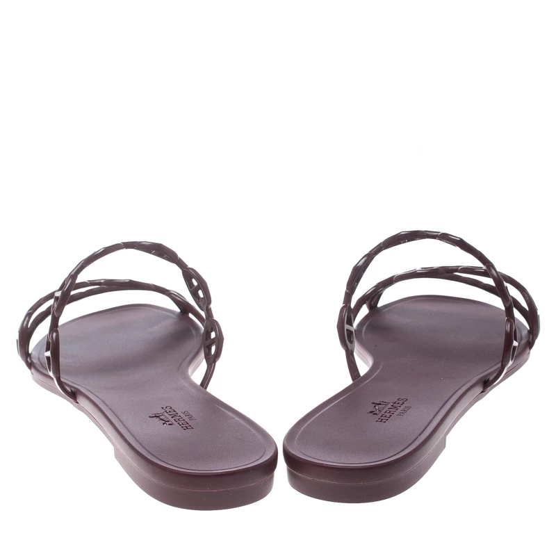 Hermes Burgundy Rubber D'ancre Chaine Rivage Sandals Size 39 For Women 7 Hermes Burgundy Rubber D'ancre Chaine Rivage Sandals Size 39 For Women - Image 5