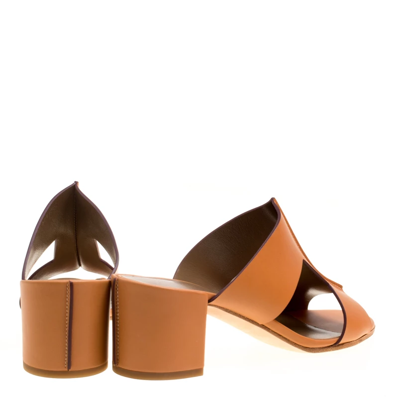 Hermes Natural Brown Leather Ostia Block Heel Sandals Size 38 For Women 7 Hermes Natural Brown Leather Ostia Block Heel Sandals Size 38 For Women - Image 5