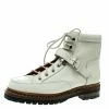 Hermes Off White Leather Ex Libris Detail Hiking Boots Size 37 For Women