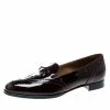 Hermes Burgundy Patent Leather Brogue Loafers Size 39 For Women