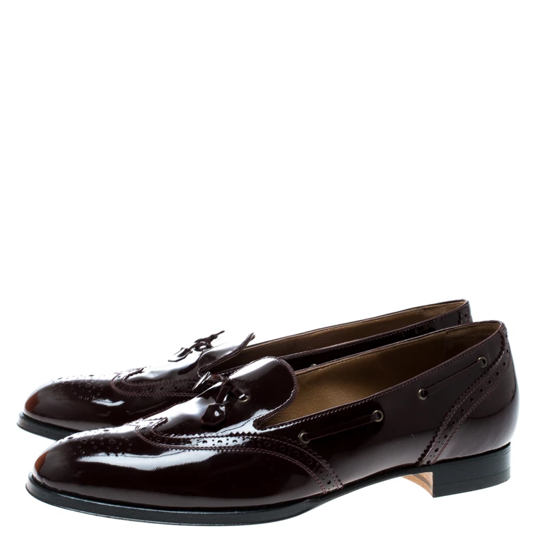 Hermes Burgundy Patent Leather Brogue Loafers Size 39 For Women 6 Hermes Burgundy Patent Leather Brogue Loafers Size 39 For Women - Image 4