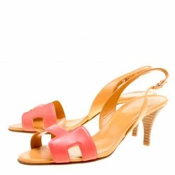 Hermes Pink And Beige Leather Night Slingback Sandals Size 38.5 For Women -Deals Hermes Store luxury women hermes new shoes p166080 007
