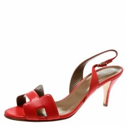 Hermes Orange Leather Night Slingback Sandals Size 39 For Women