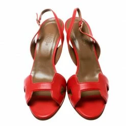 Hermes Orange Leather Night Slingback Sandals Size 39 For Women -Deals Hermes Store luxury women hermes new shoes p180702 006