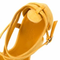 Hermes Alphonso Yellow Suede Cross Ankle Wrap Sandals Size 38 For Women -Deals Hermes Store luxury women hermes new shoes p181743 002