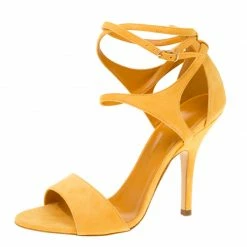 Hermes Alphonso Yellow Suede Cross Ankle Wrap Sandals Size 38 For Women