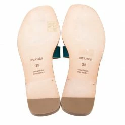 Hermes Teal Green Patent Leather Oran Flat Sandals Size 38 For Women -Deals Hermes Store luxury women hermes new shoes p206126 002