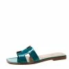 Hermes Teal Green Patent Leather Oran Flat Sandals Size 38 For Women -Deals Hermes Store luxury women hermes new shoes p206126 007