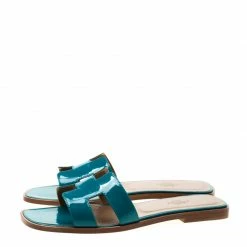 Hermes Teal Green Patent Leather Oran Flat Sandals Size 38 For Women -Deals Hermes Store luxury women hermes new shoes p206126 008