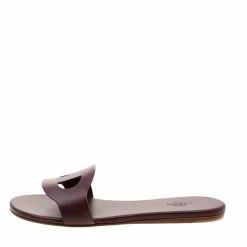 Hermes Burgunday Leather Lisboa Flat Slides Size 38 For Women -Deals Hermes Store luxury women hermes new shoes p206127 006