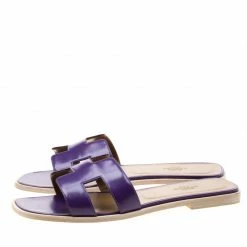 Hermes Purple Leather Oran Flat Slides Size 39 For Women -Deals Hermes Store luxury women hermes new shoes p206129 008