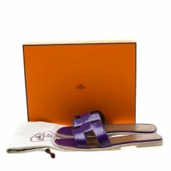 Hermes Purple Leather Oran Flat Slides Size 39 For Women -Deals Hermes Store luxury women hermes new shoes p206129 009