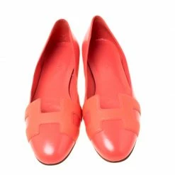 Hermes Coral Orange Leather Nice Ballerina Flats Size 38 For Women -Deals Hermes Store luxury women hermes new shoes p221204 004