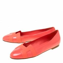 Hermes Coral Orange Leather Nice Ballerina Flats Size 38 For Women -Deals Hermes Store luxury women hermes new shoes p221204 008