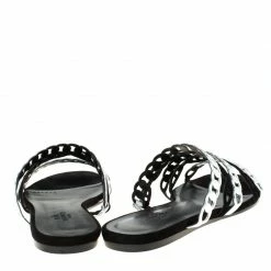 Hermes Metallic Silver Leather And Black Suede Chaine D'ancre Flat Sandals Size 38 For Women -Deals Hermes Store luxury women hermes new shoes p226839 003