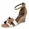 Hermes Multicolor Suede Legend Wedge Ankle Strap Sandals Size 37 For Women
