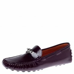 Hermes Burgundy Patent Leather Irving Slip On Loafers Size 37.5 For Women