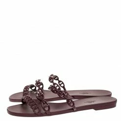 Hermes Brown Rubber Rivage Chain Detail Slip On Flats Size 40 For Women -Deals Hermes Store luxury women hermes new shoes p256148 007