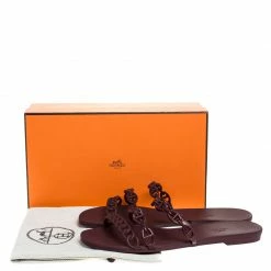Hermes Brown Rubber Rivage Chain Detail Slip On Flats Size 40 For Women -Deals Hermes Store luxury women hermes new shoes p256148 008