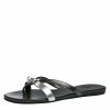 Hermes Metallic Silver/Black Leather Corfu Thong Sandals Size 37 For Women