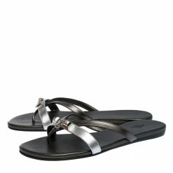 Hermes Metallic Silver/Black Leather Corfu Thong Sandals Size 37 For Women 13 Hermes Metallic Silver/Black Leather Corfu Thong Sandals Size 37 For Women -Deals Hermes Store luxury women hermes new shoes p287791 007