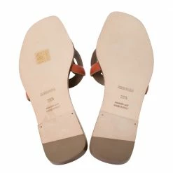 Hermes Orange Leather Omaha Flat Slides Size 39.5 For Women -Deals Hermes Store luxury women hermes new shoes p293802 001