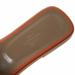 Hermes Orange Leather Omaha Flat Slides Size 39.5 For Women -Deals Hermes Store luxury women hermes new shoes p293802 006