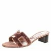 Hermes Brown Suede Pearl Embellished Oasis Open Toe Sandals Size 40 For Women