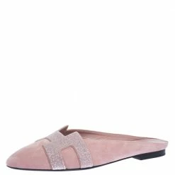 Hermes Pink Suede Roxane Flat Mules Size 38.5 For Women
