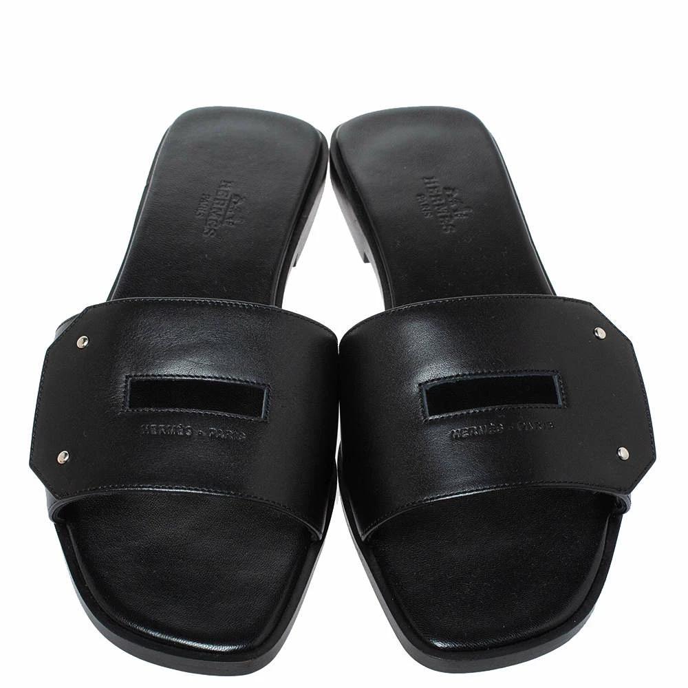 Hermes Black Leather View Slide Sandals Size 38 For Women 5 Hermes Black Leather View Slide Sandals Size 38 For Women - Image 3