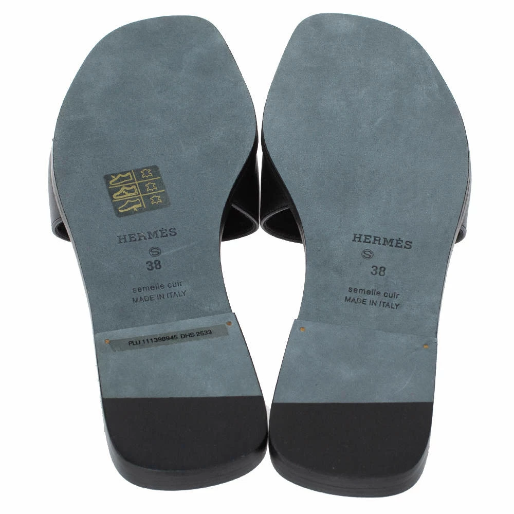 Hermes Black Leather View Slide Sandals Size 38 For Women 8 Hermes Black Leather View Slide Sandals Size 38 For Women - Image 6