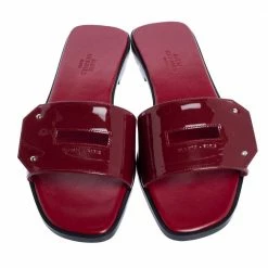Hermes Red Patent Leather View Slide Sandals Size 37.5 For Women -Deals Hermes Store luxury women hermes new shoes p325545 004