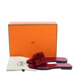 Hermes Red Patent Leather View Slide Sandals Size 37.5 For Women -Deals Hermes Store luxury women hermes new shoes p325545 009