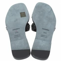 Hermes Black Crystal Embellished Leather Oran Flat Sandals Size 36.5 For Women -Deals Hermes Store luxury women hermes new shoes p325549 007