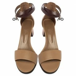 Hermes Brown Leather Manege Ankle Wrap Sandals Size 39 For Women -Deals Hermes Store luxury women hermes new shoes p330034 006