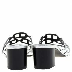 Hermes Silver Leather Tandem Slide Sandals Size 36 For Women -Deals Hermes Store luxury women hermes new shoes p348508 005
