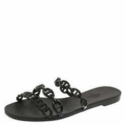 Hermes Black Rubber Chaine D'Ancre Rivage Slide Sandals Size 36 For Women