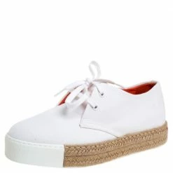 Hermes White Canvas Rosa Espadrille Sneakers Size 39 For Women