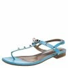 Hermes Blue Leather Olivia Ankle Strap Sandals Size 37.5 For Women