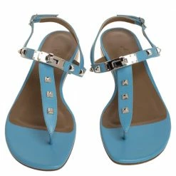 Hermes Blue Leather Olivia Ankle Strap Sandals Size 37.5 For Women -Deals Hermes Store luxury women hermes new shoes p376921 009