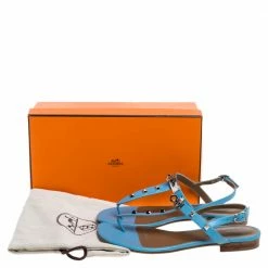 Hermes Blue Leather Olivia Ankle Strap Sandals Size 37.5 For Women -Deals Hermes Store luxury women hermes new shoes p376921 010